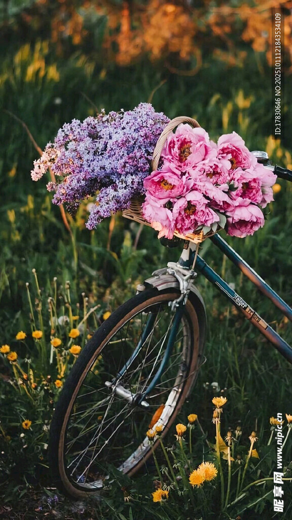 鲜花装点的复古自行车