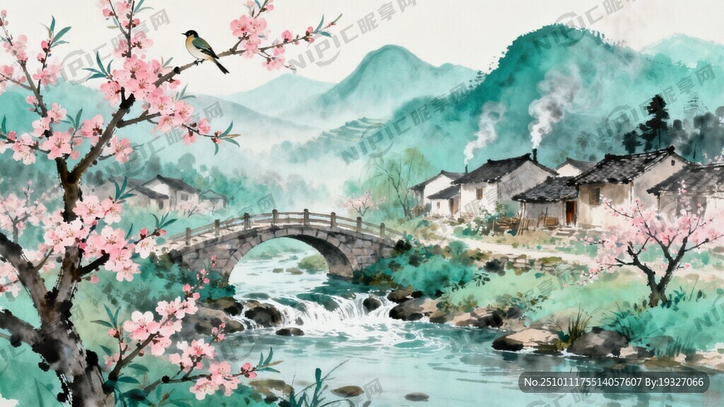 小桥流水人家、构图层次丰富、