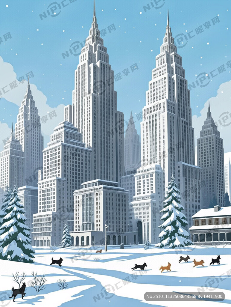 雪景 建筑群 创意 动物
