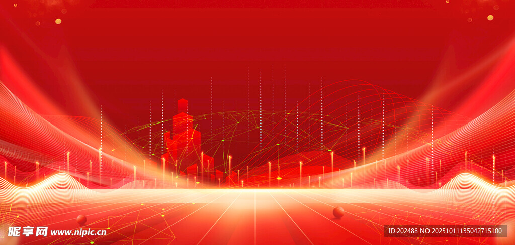 2026年会红色纹理科技风背景