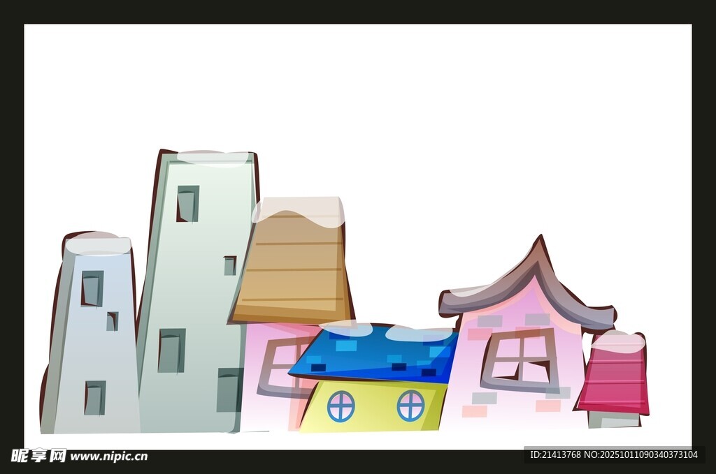 手绘多彩房屋建筑图景