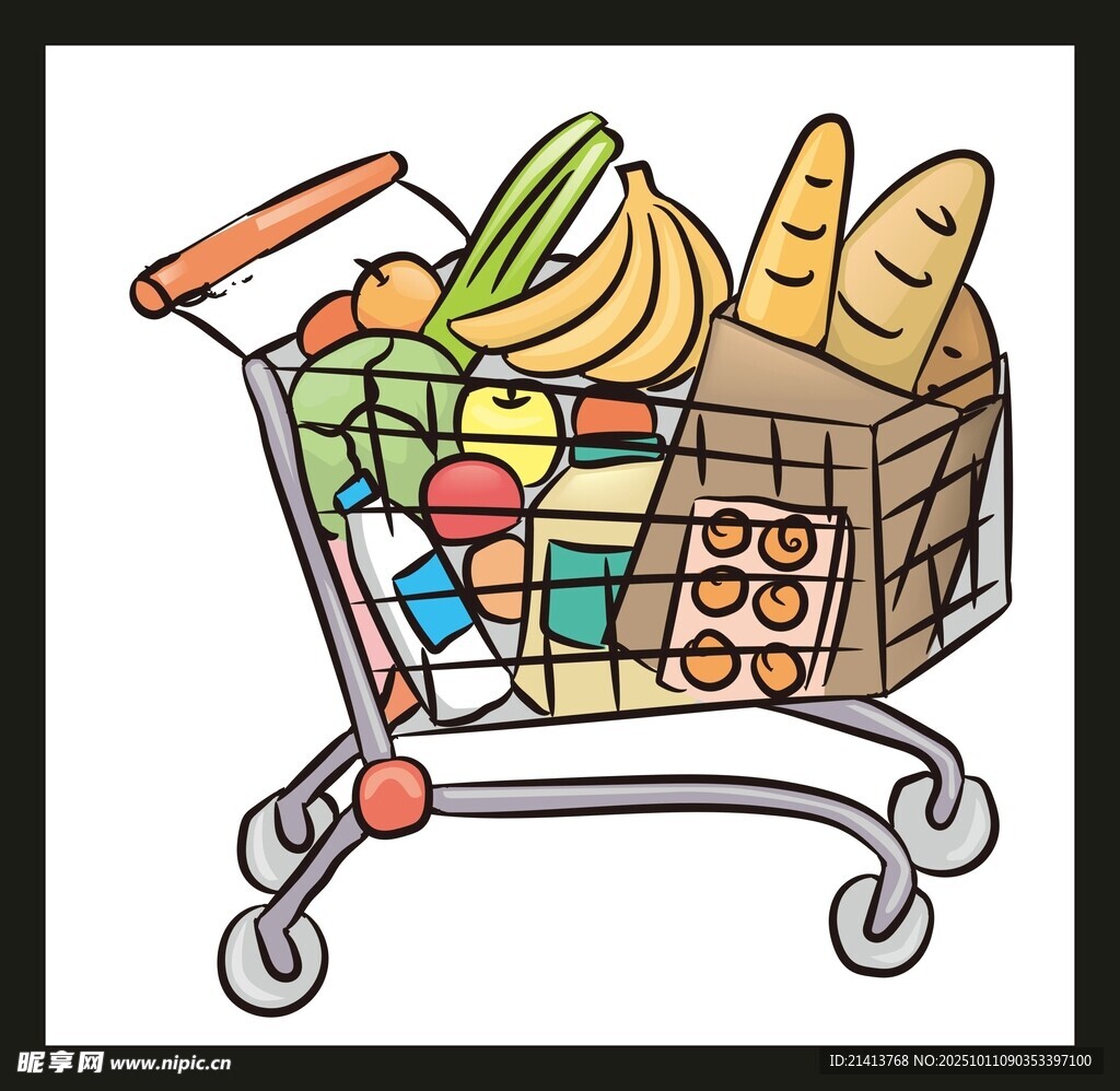 满载食品的购物车