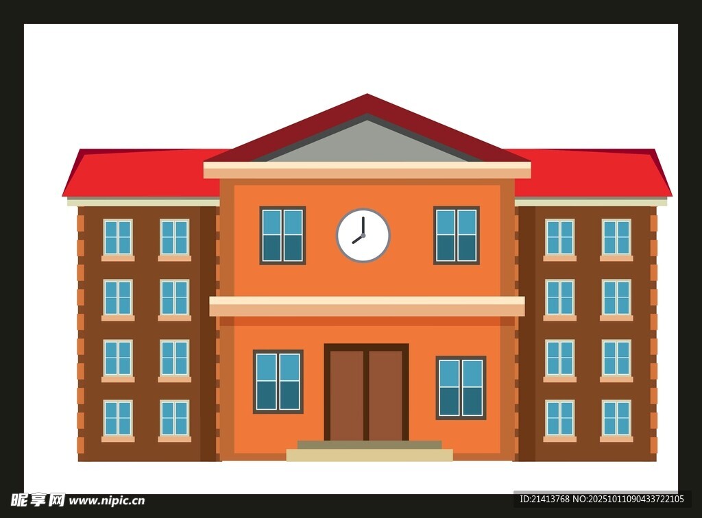 卡通风格的多层学校建筑