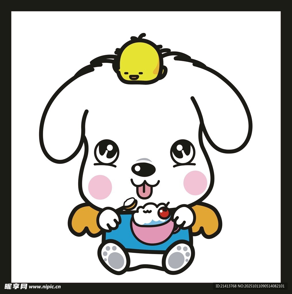 小狗顶小黄鸭可爱插画