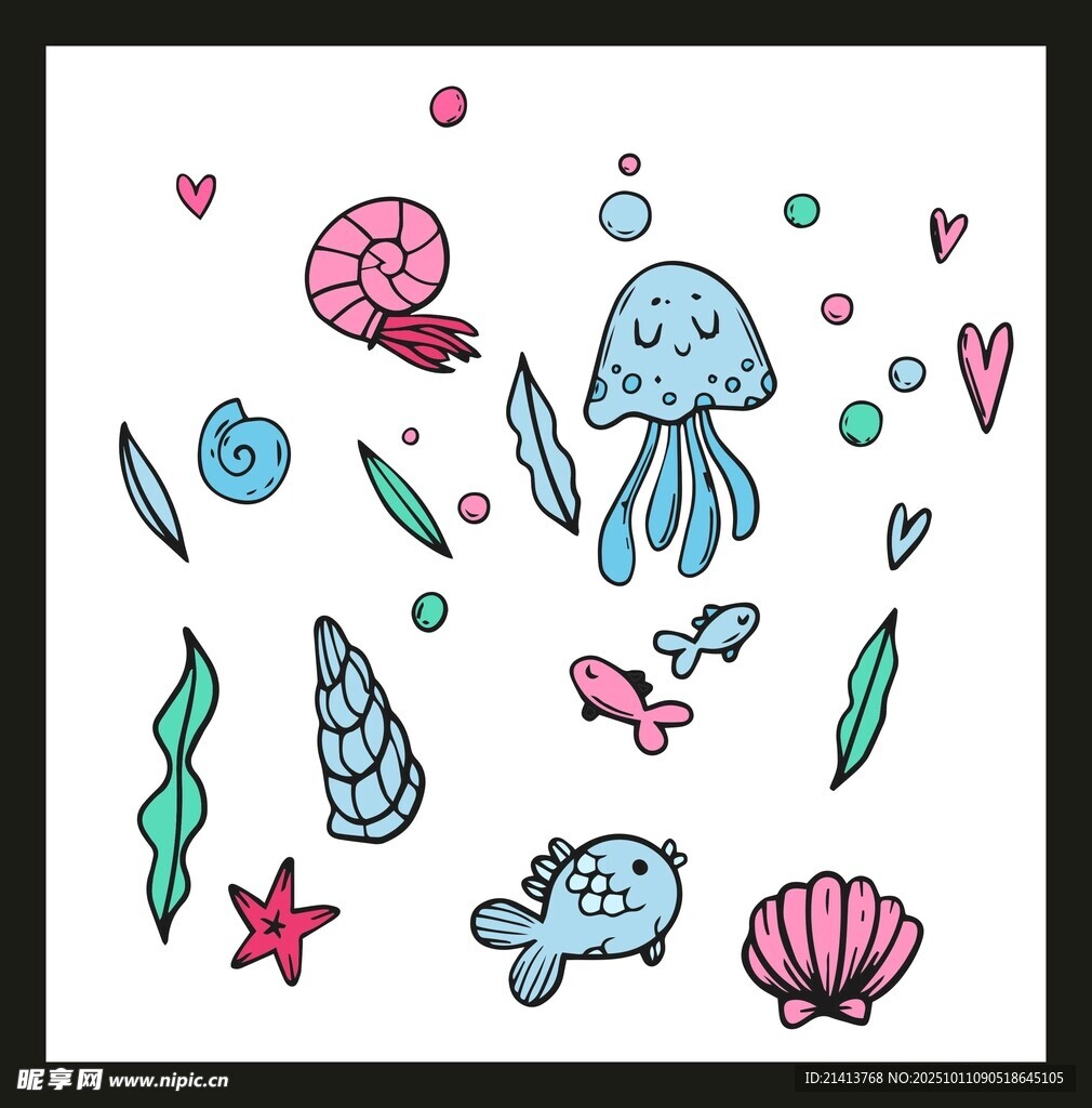 海洋生物手绘图案集合
