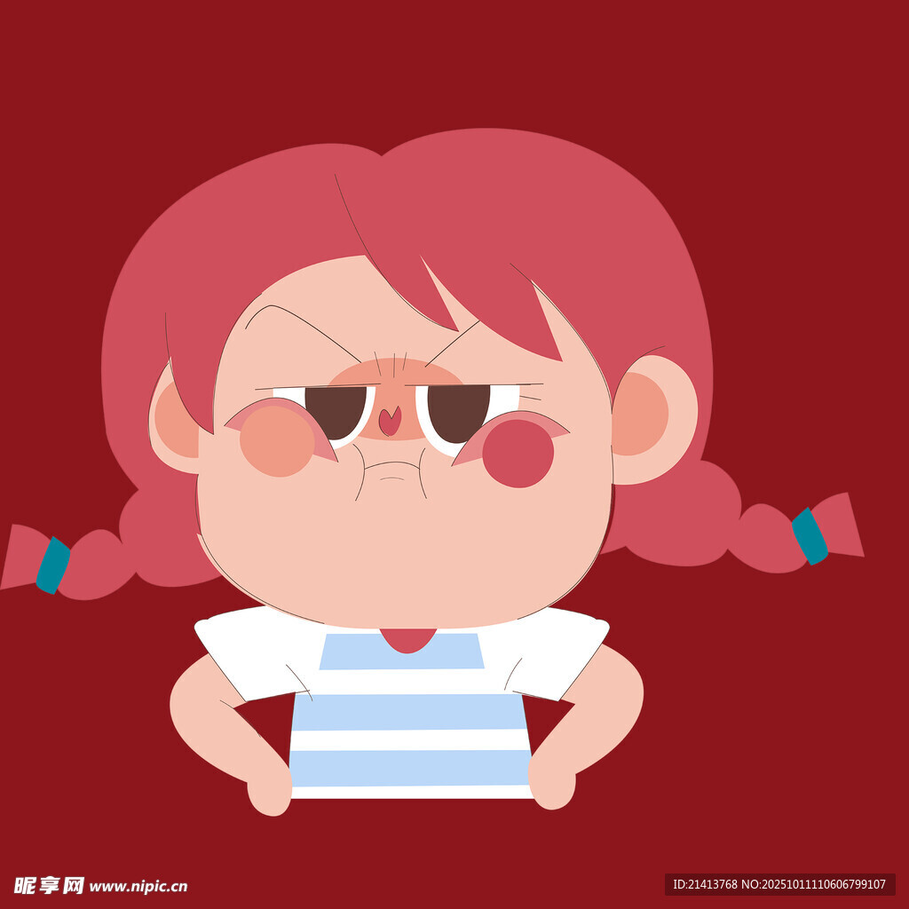 生气的双马尾小女孩