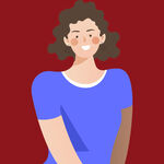 穿蓝上衣的卷发微笑女性