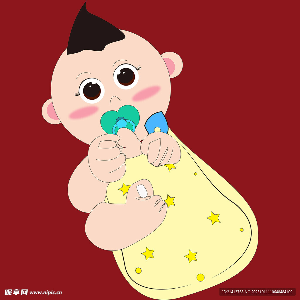 可爱婴儿含奶嘴穿睡袋