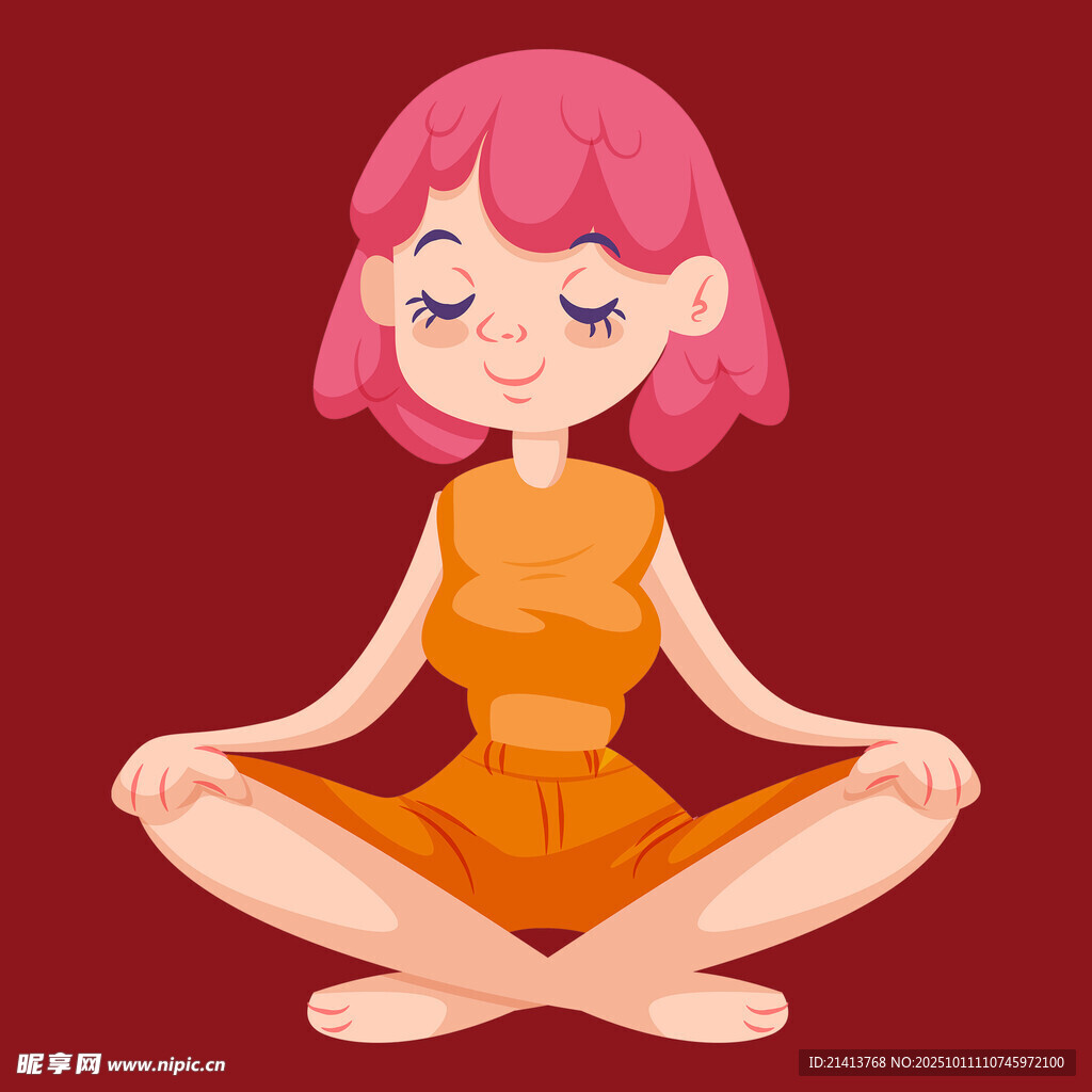 冥想的粉色头发女孩