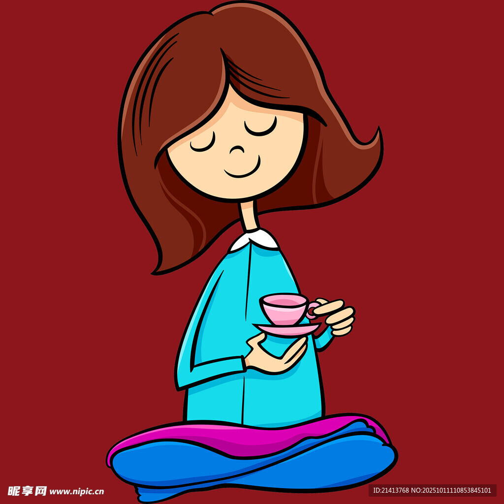 女孩静坐品茶享受宁静时刻
