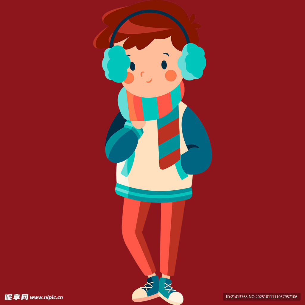 戴耳罩围巾的可爱小女孩