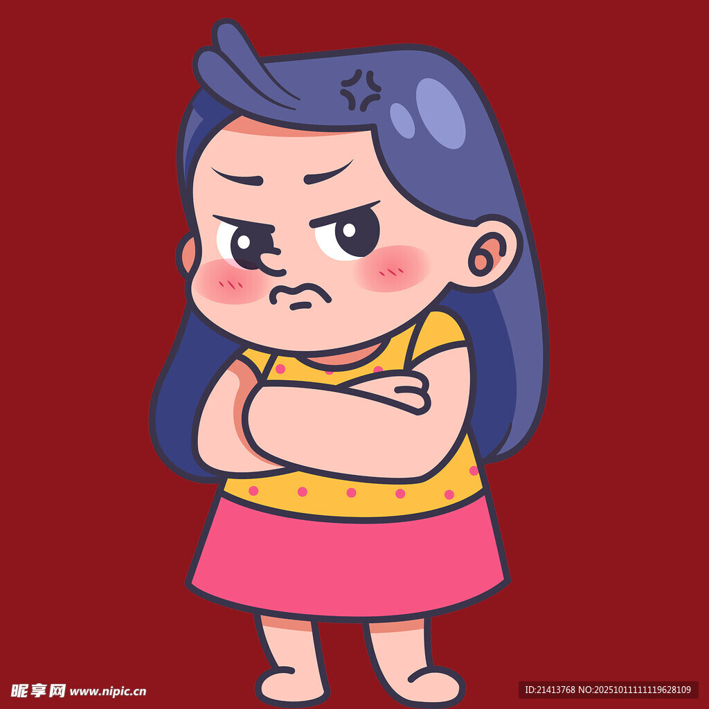 生气的卡通小女孩