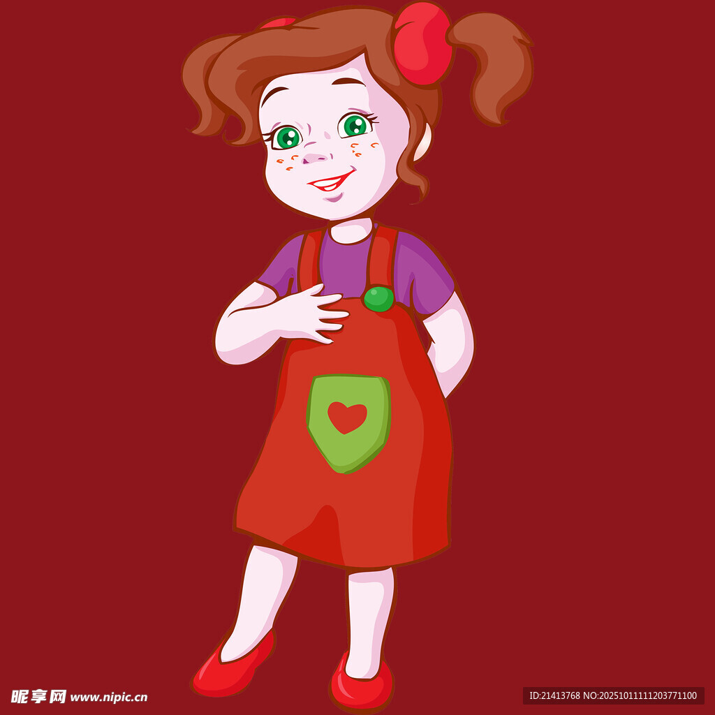 穿红围裙的可爱小女孩