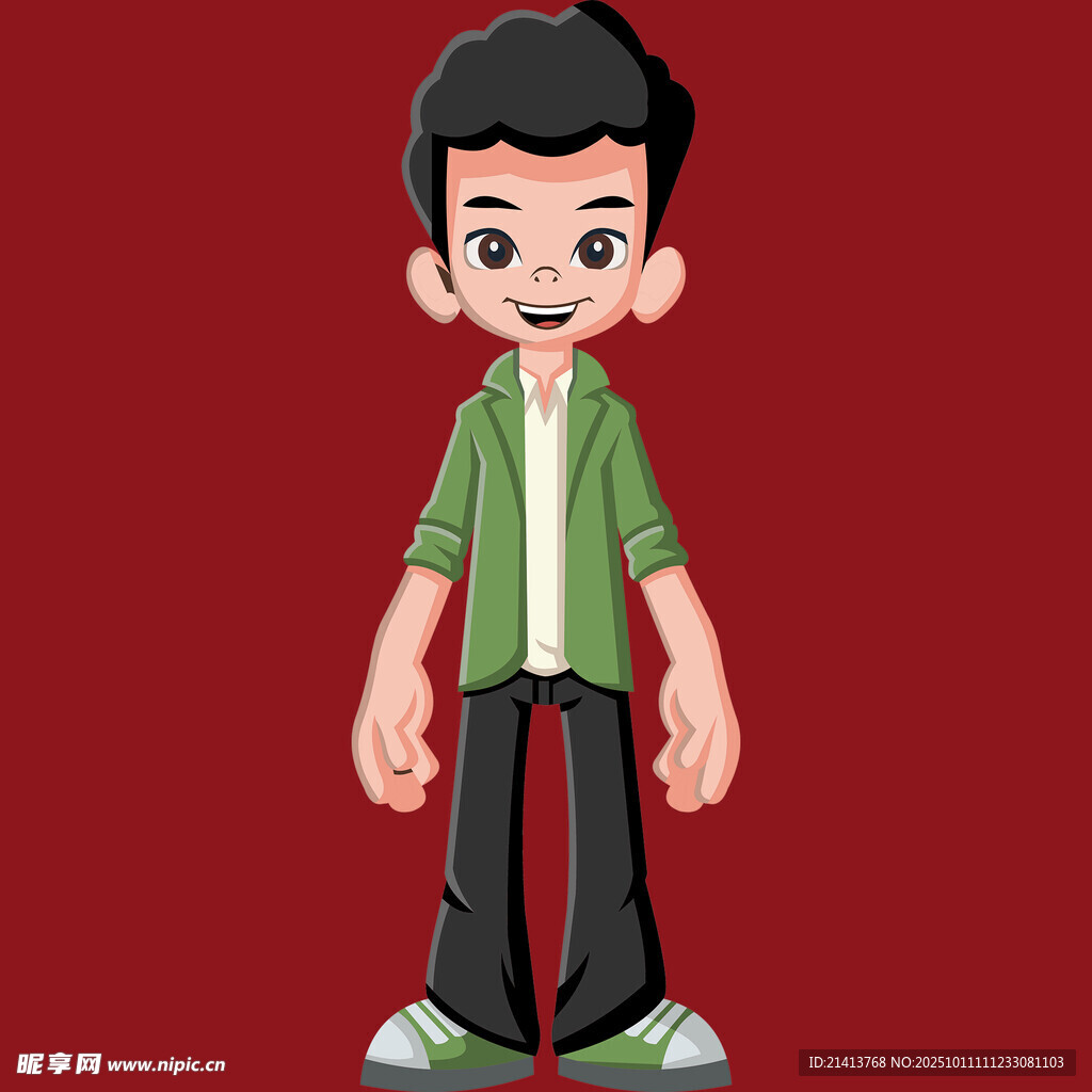 卡通男孩绿色上衣造型