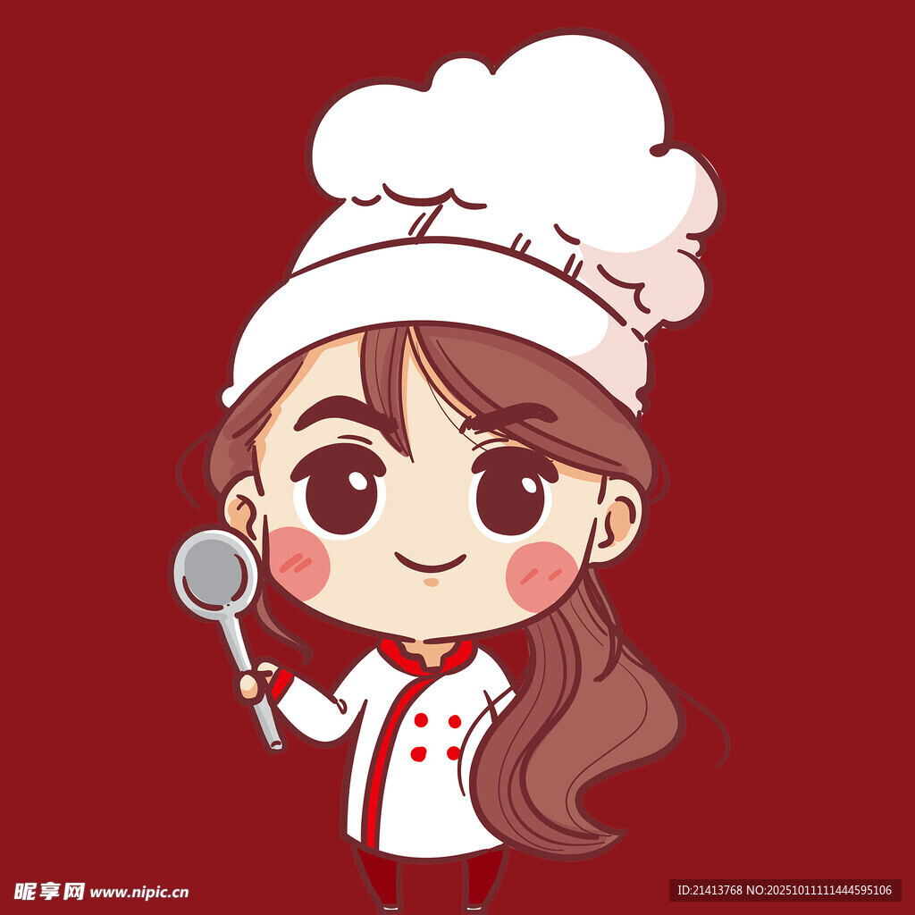 可爱女厨师手持锅铲
