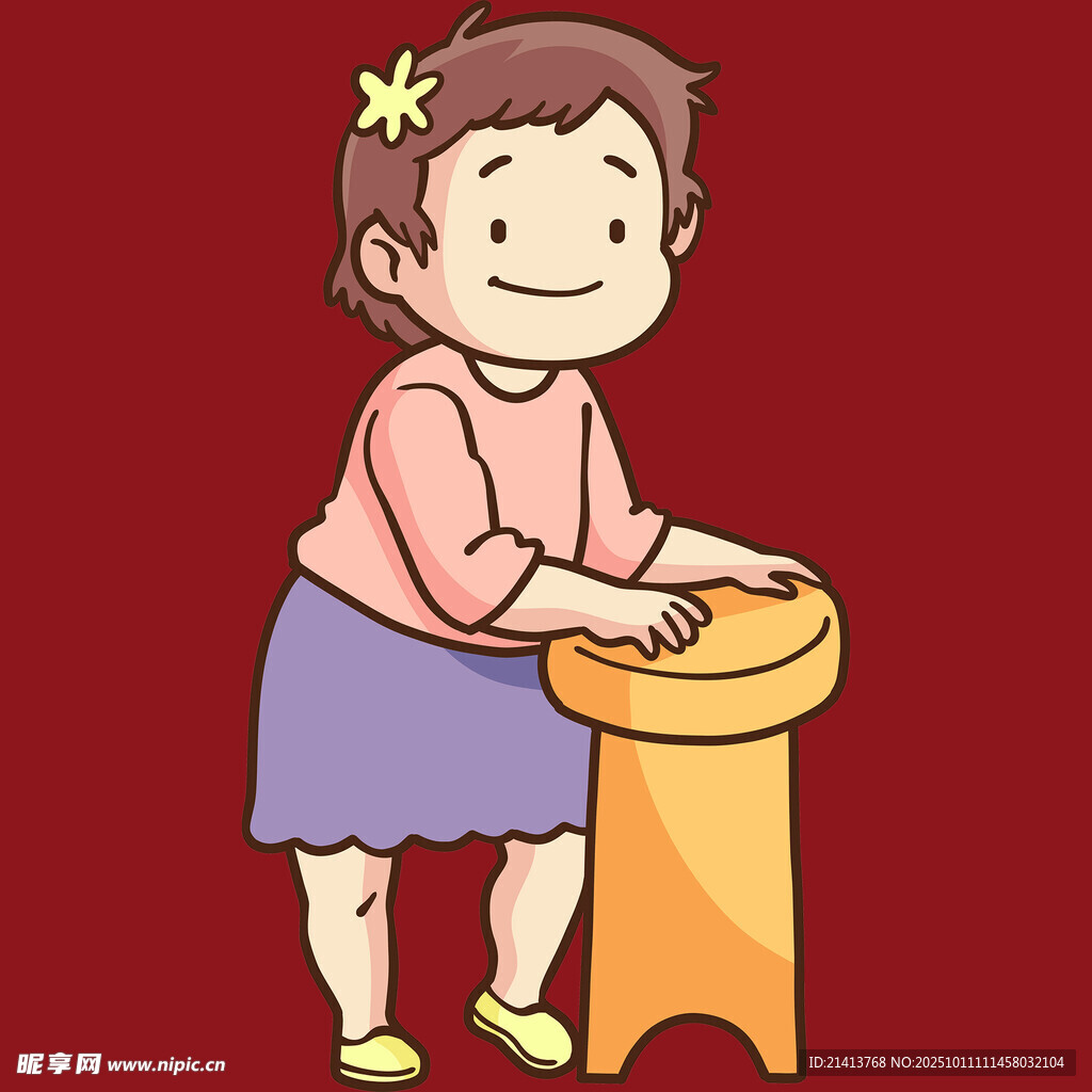 小女孩开心摆弄圆形小桌