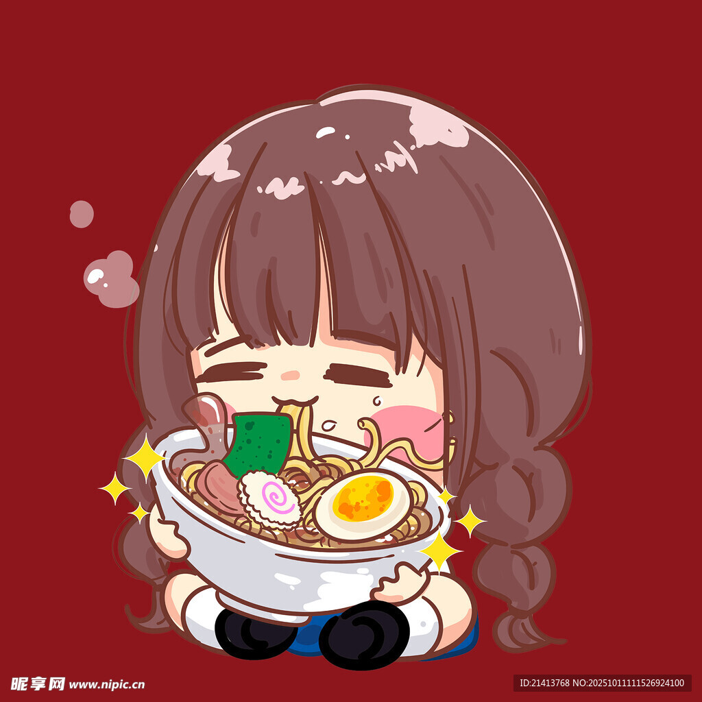 萌妹子开心享用大碗美食