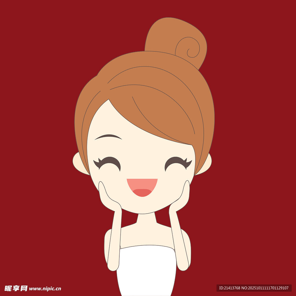 可爱微笑的卡通束发女孩