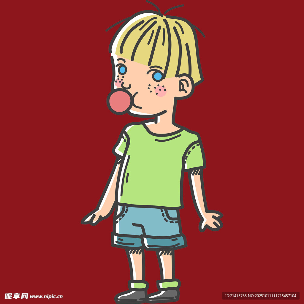 吹泡泡的金发小男孩