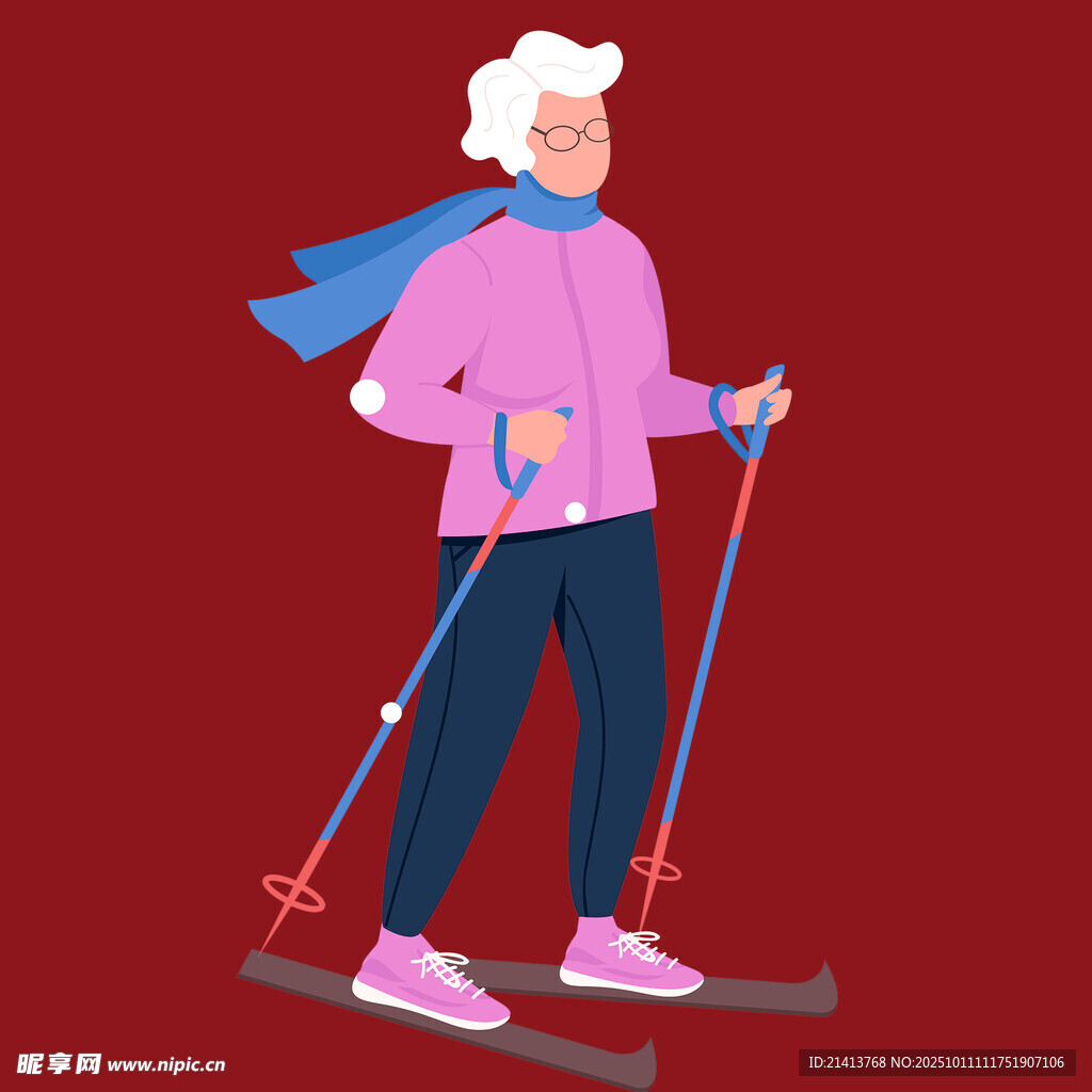 老年女性滑雪英姿