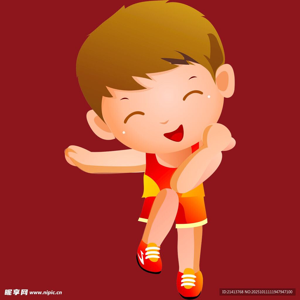 快乐运动的红衣小男孩