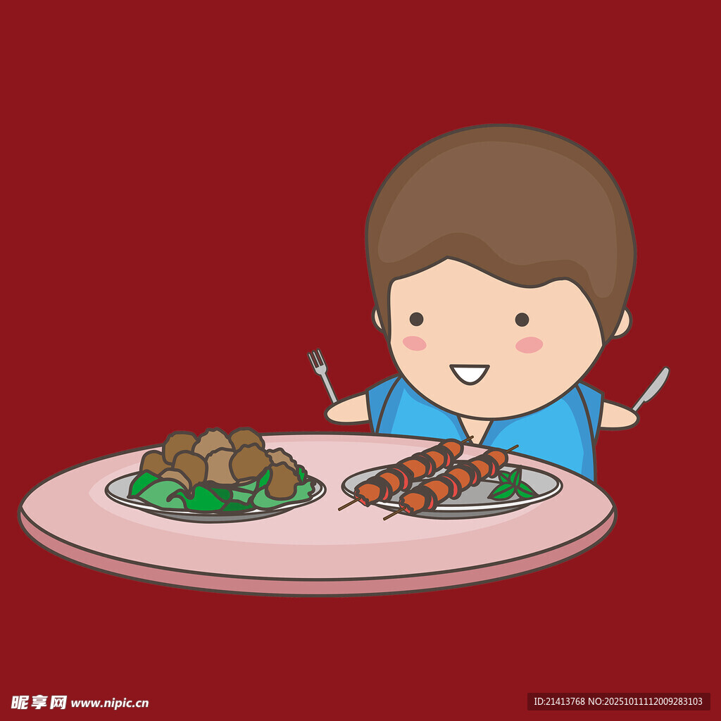 男孩开心享用两盘美食