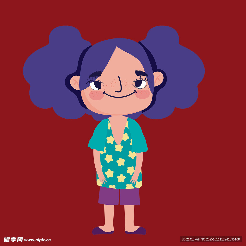 紫色卷发女孩休闲装扮