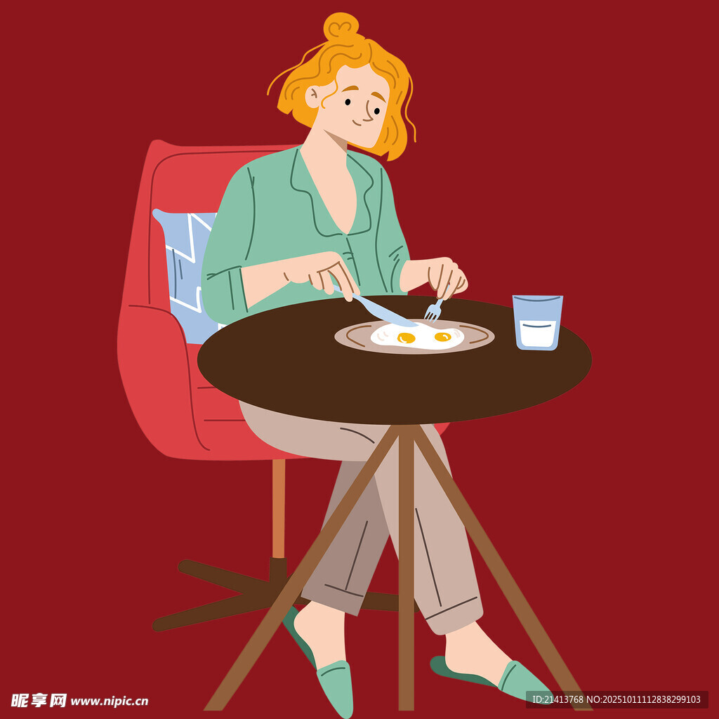 女子惬意享用桌上餐食