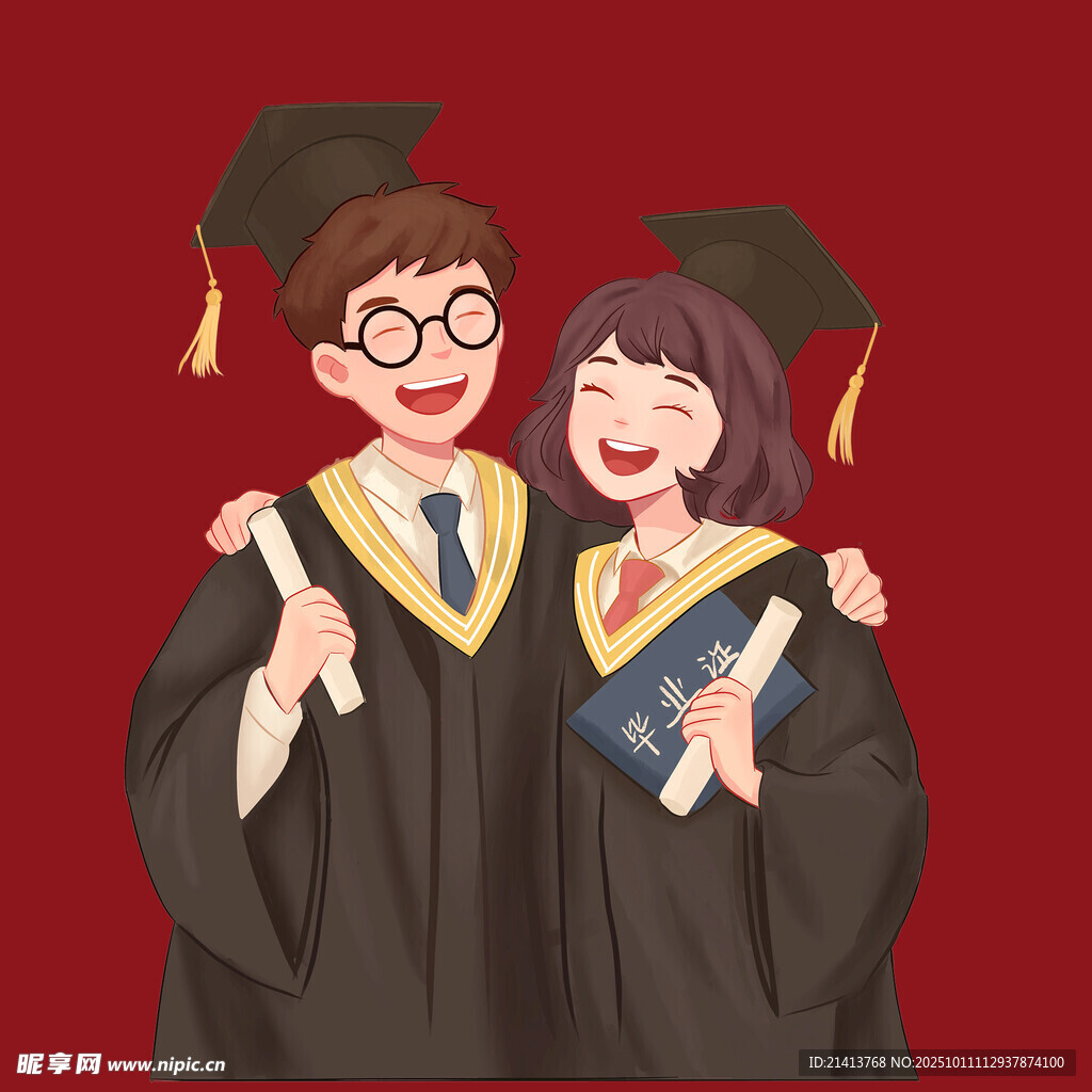 毕业情侣的甜蜜瞬间