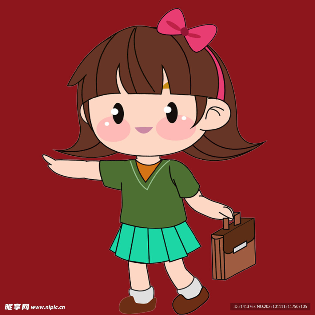 背着书包的可爱小女孩