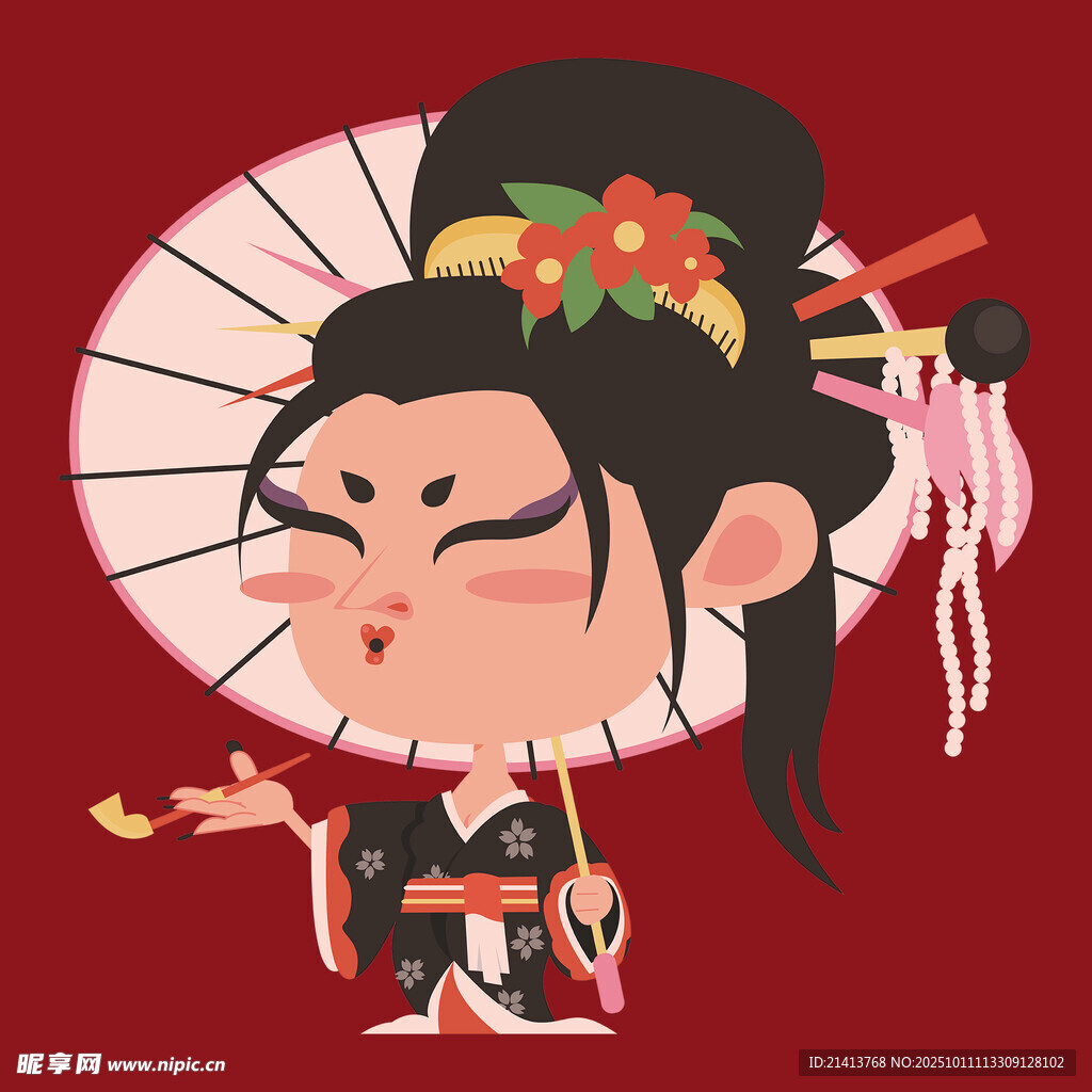 古风卡通女子撑伞造型