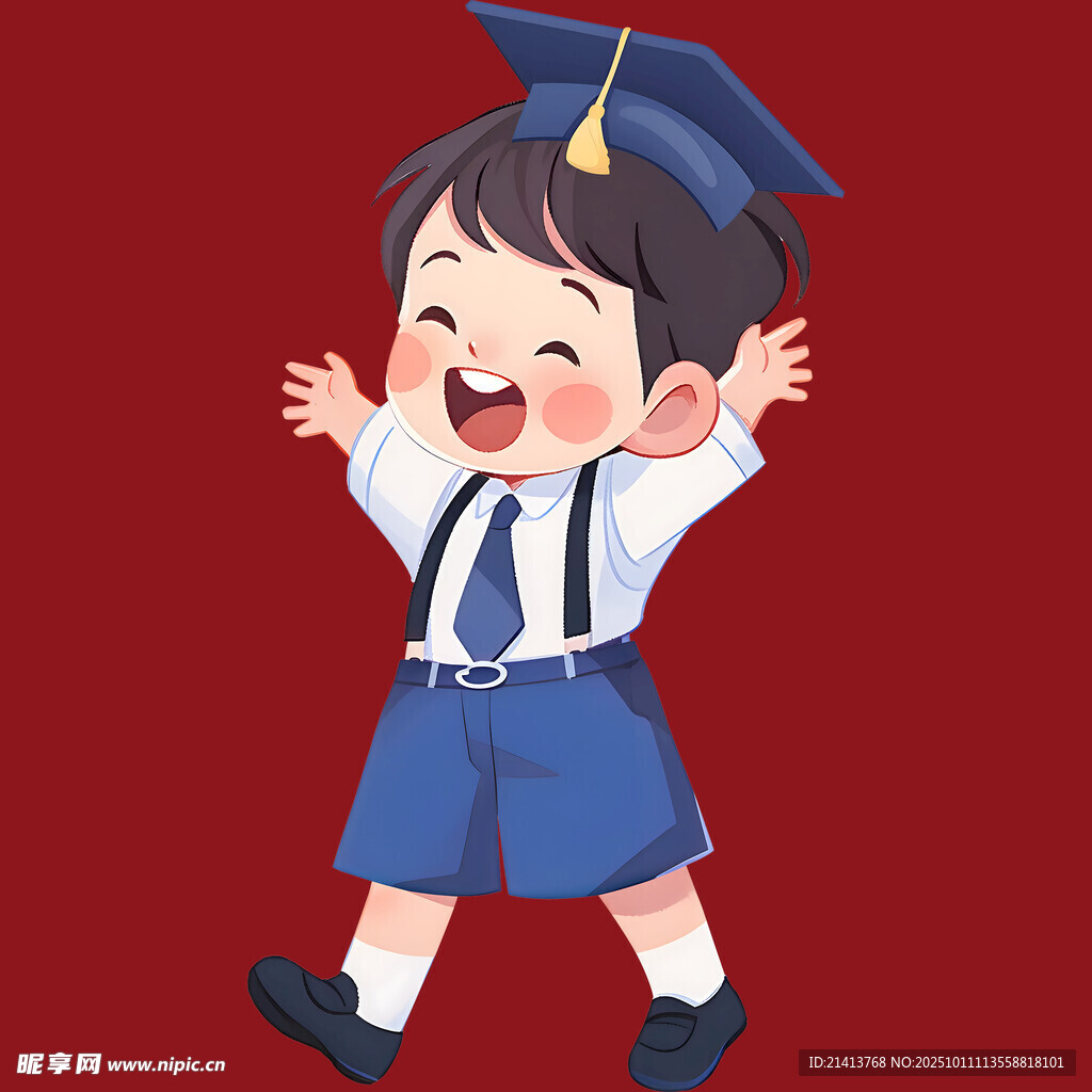 开心毕业的小男孩
