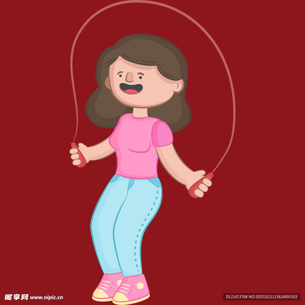 女孩欢快跳绳瞬间