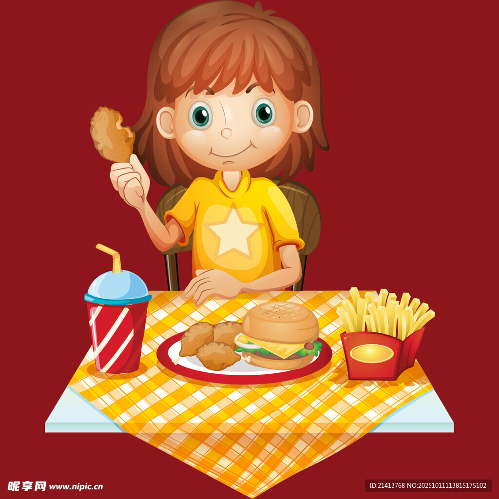 小女孩开心享用美味快餐