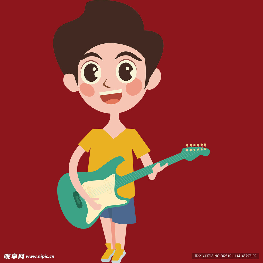 弹吉他的快乐小男孩