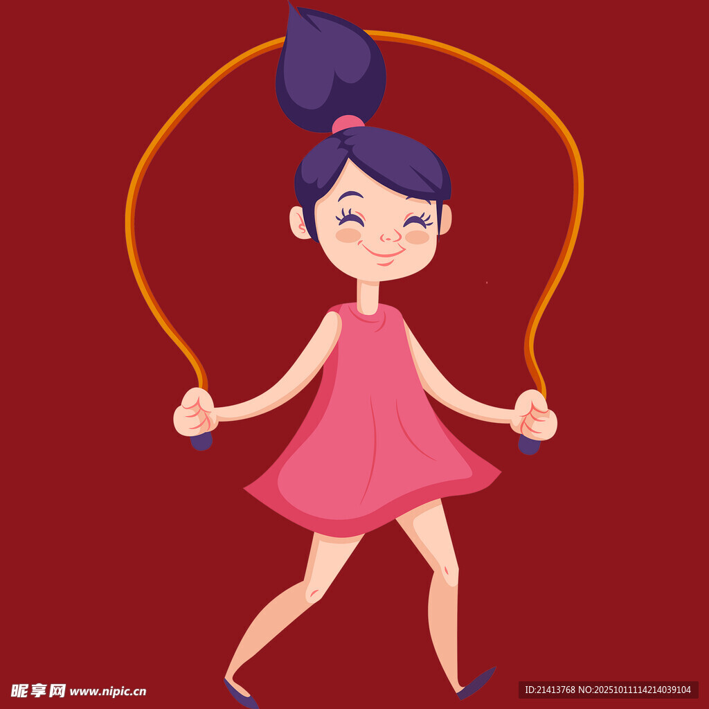 女孩欢快跳绳瞬间