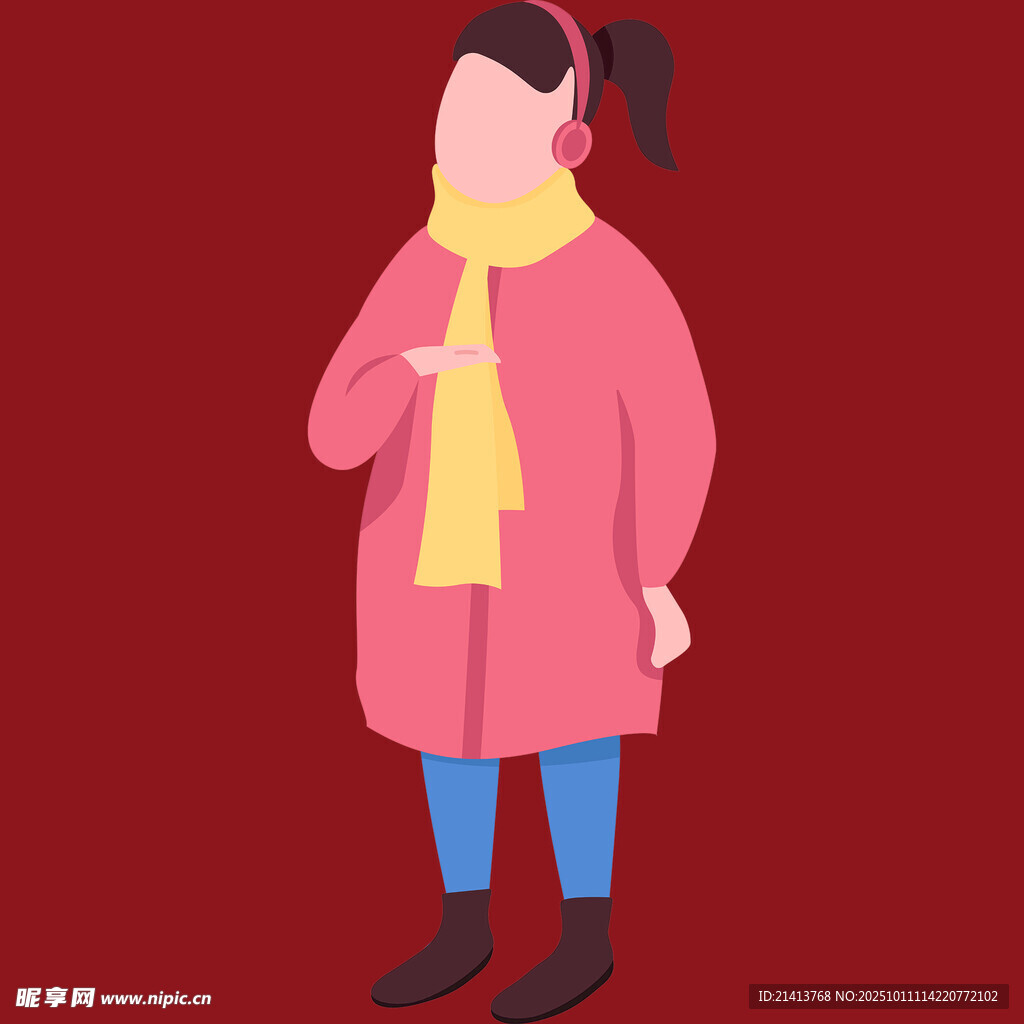穿粉衣戴黄围巾的女士