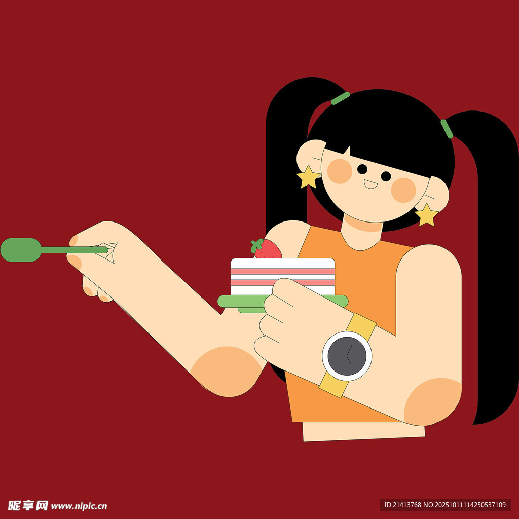 女孩手持甜点与绿植
