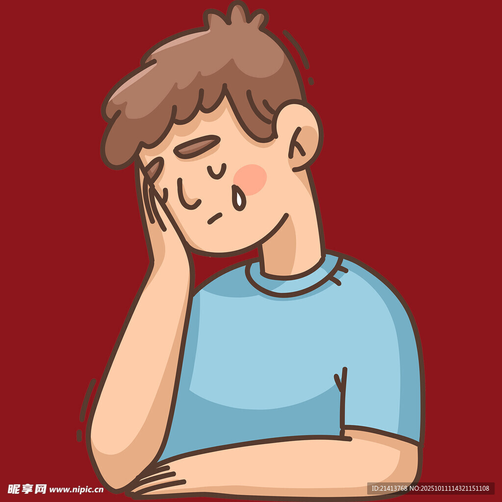 疲惫男孩单手扶头