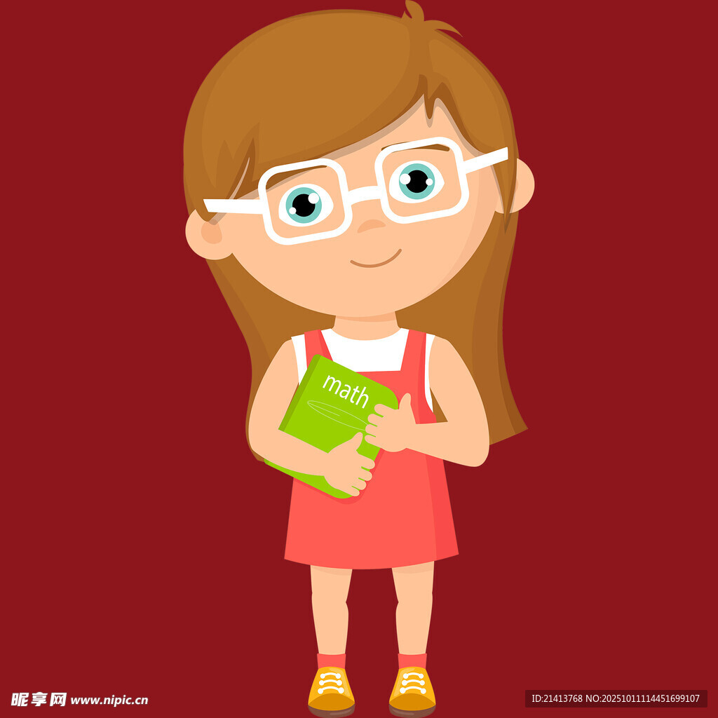 戴眼镜捧书的可爱小女孩
