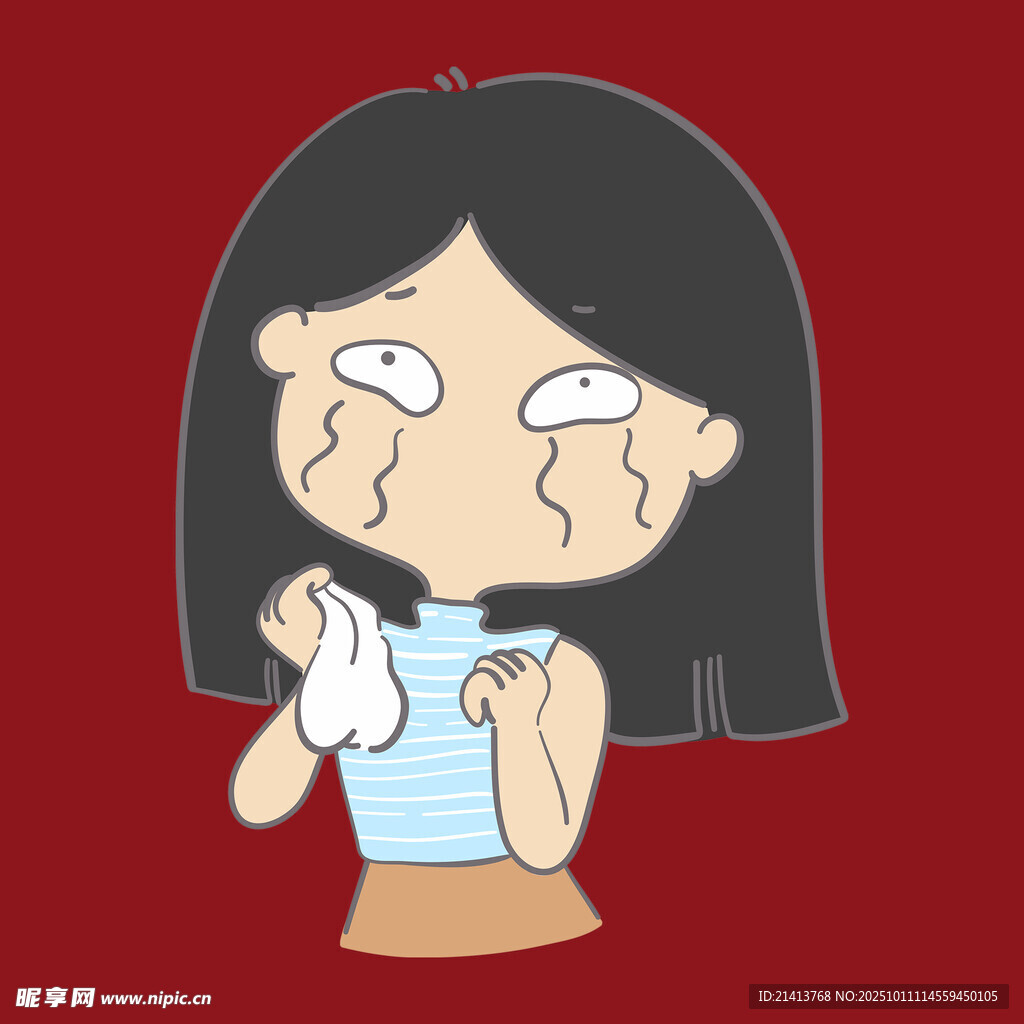 哭泣女孩用纸巾擦眼泪
