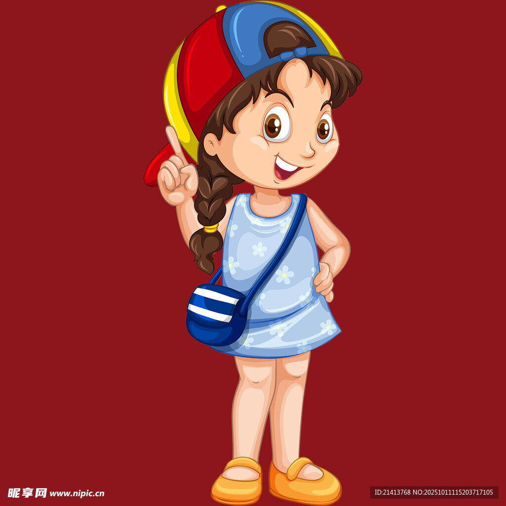 戴帽背包的可爱小女孩