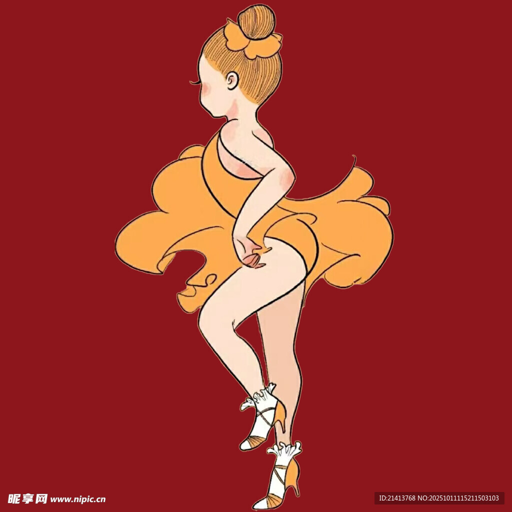 复古风跳舞女孩插画