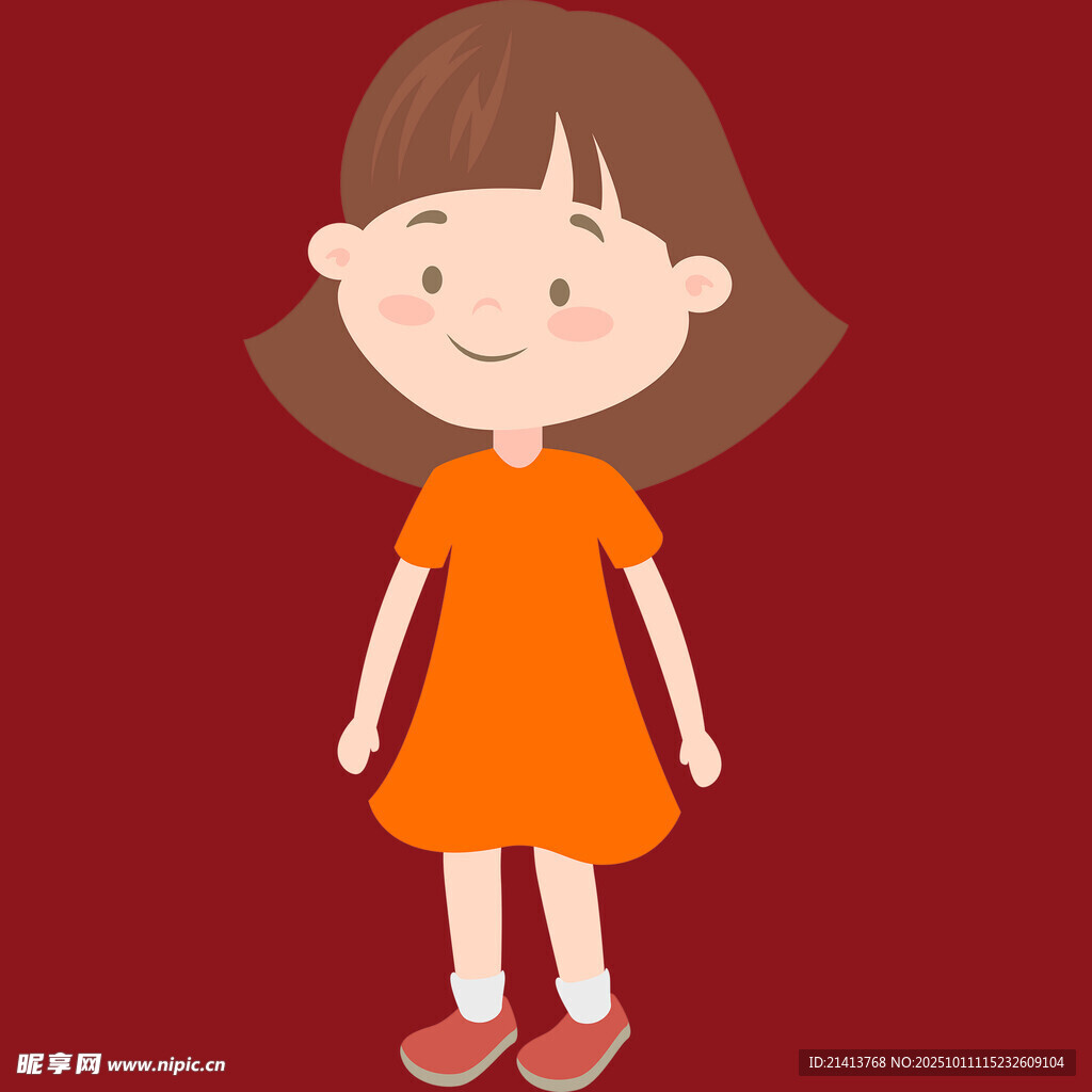 穿橙裙的可爱小女孩