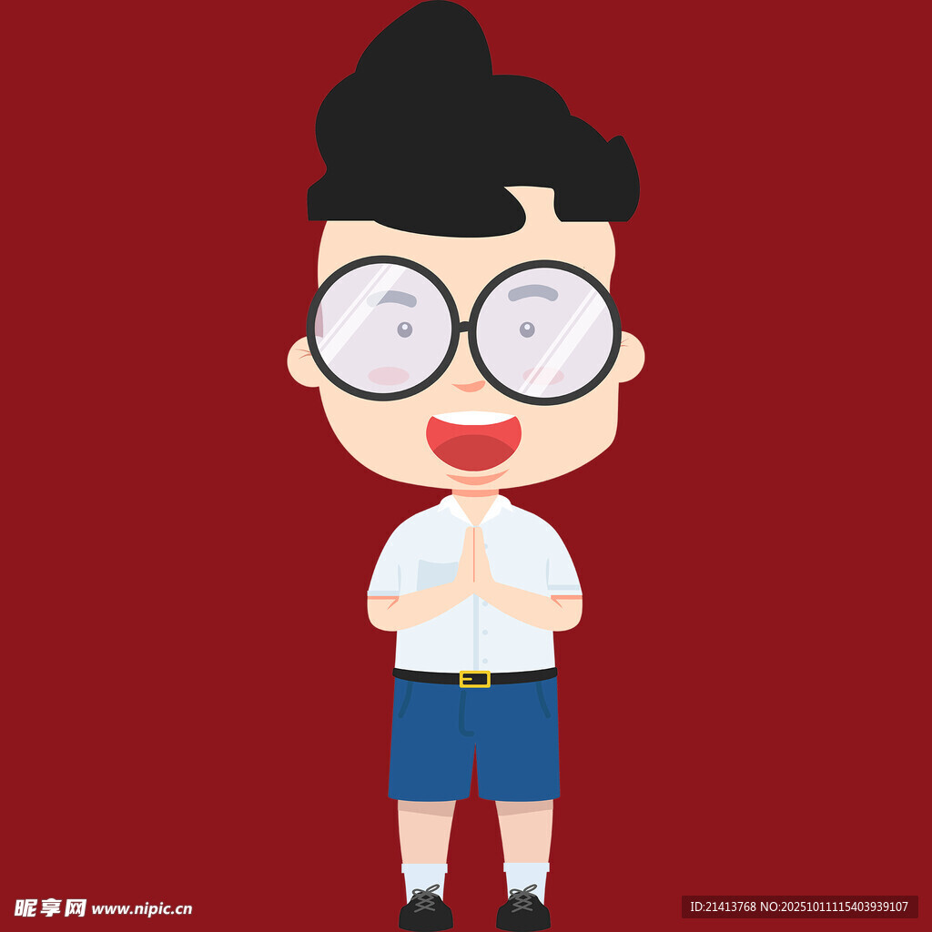 戴眼镜的可爱卡通小男孩