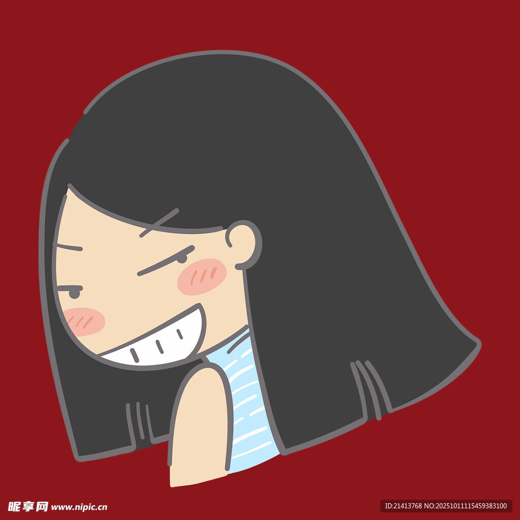 俏皮长发女孩露齿笑