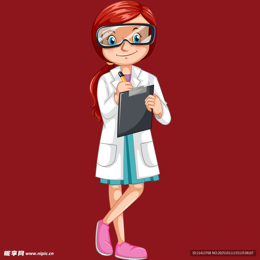 女科学家手持记录板形象