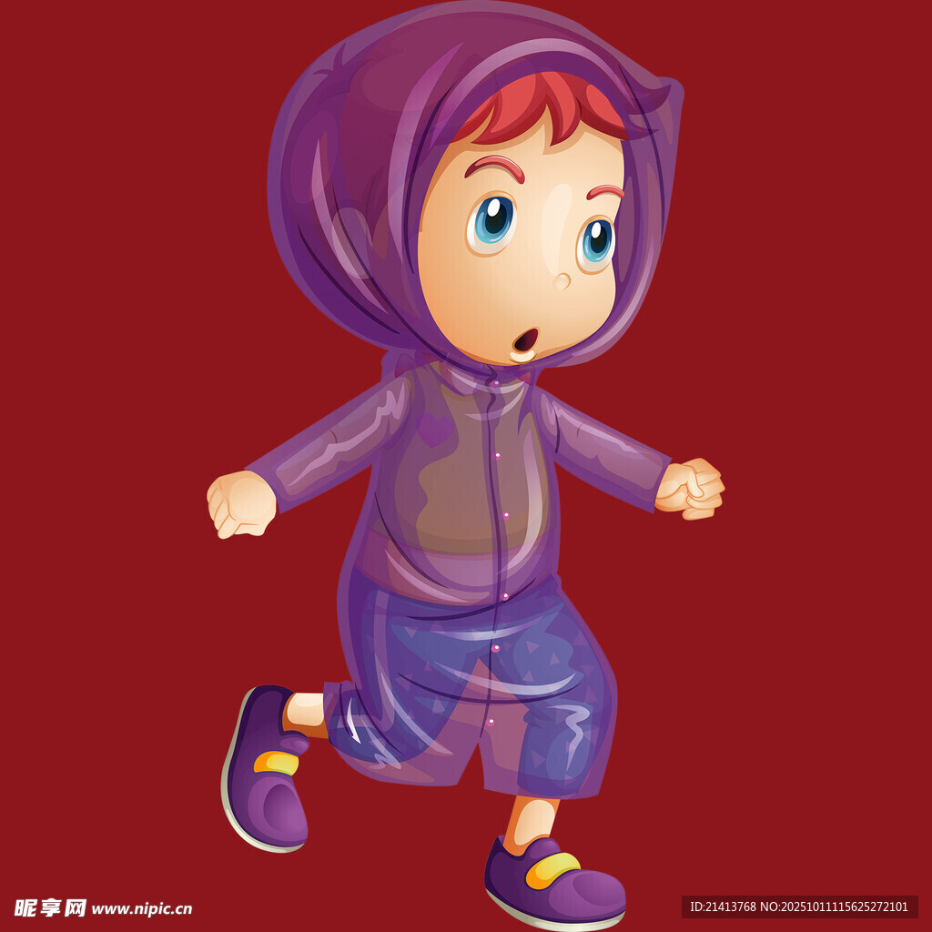 穿雨衣奔跑的可爱小孩