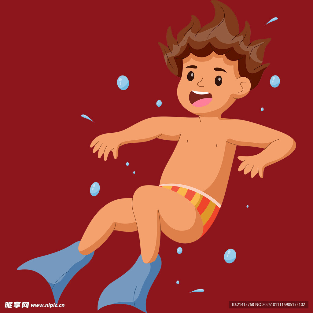 小孩穿脚蹼水中惊慌模样