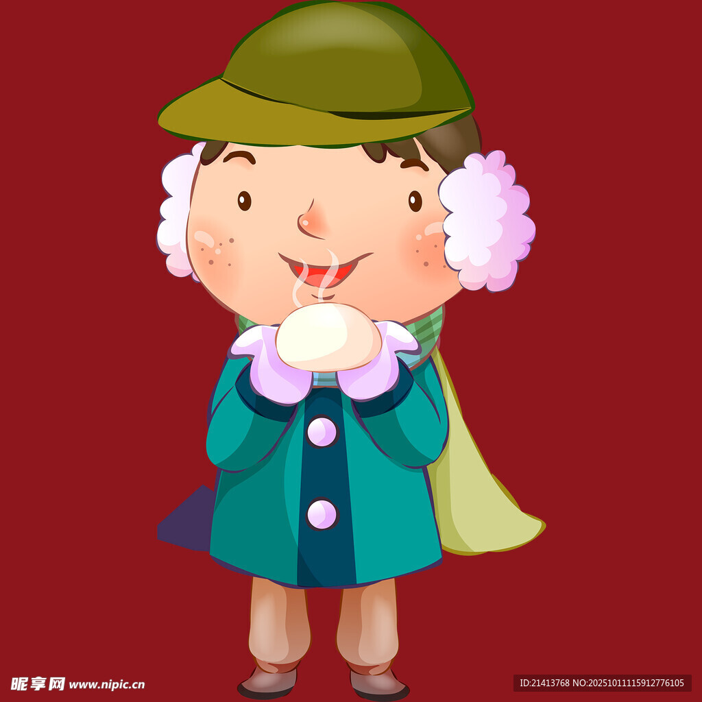 冬日可爱装扮的卡通小女孩